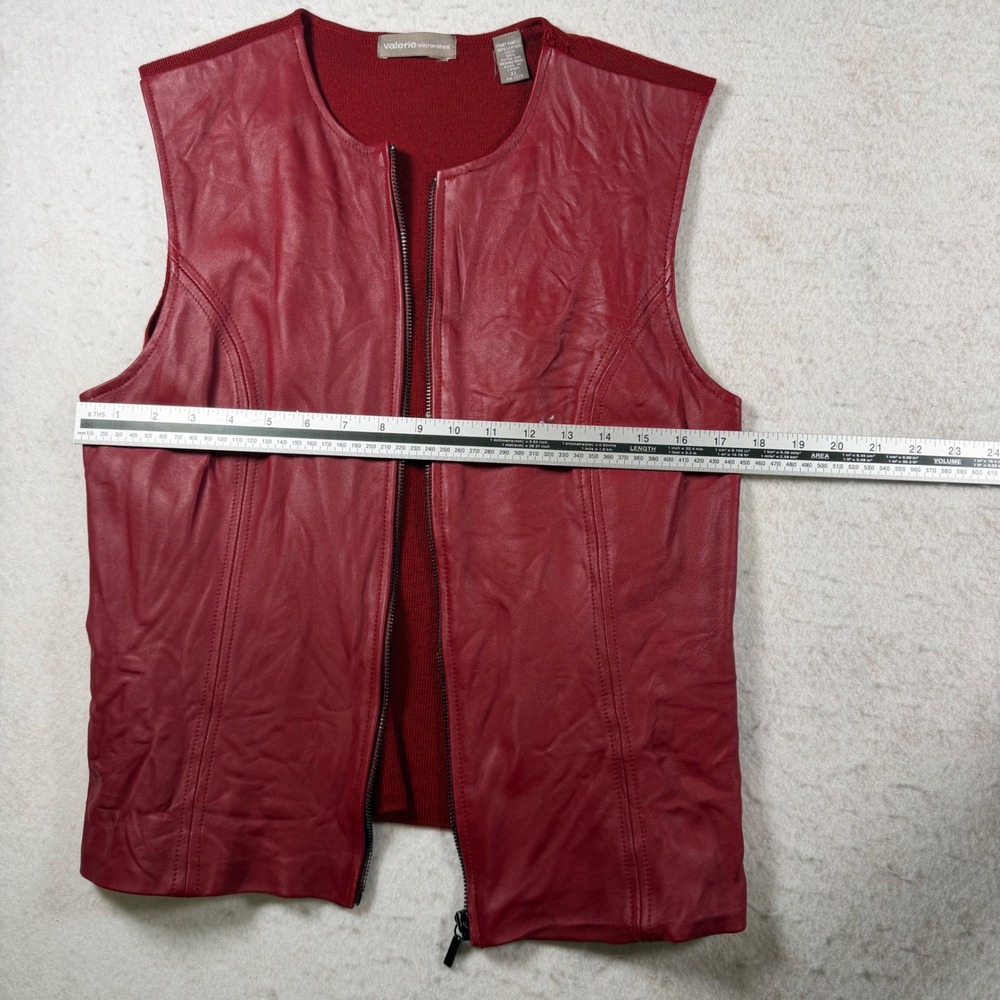Valerie Separates Womens XL Leather & Merino Wool Zip Front Vest Burgundy Red - Picture 7 of 9